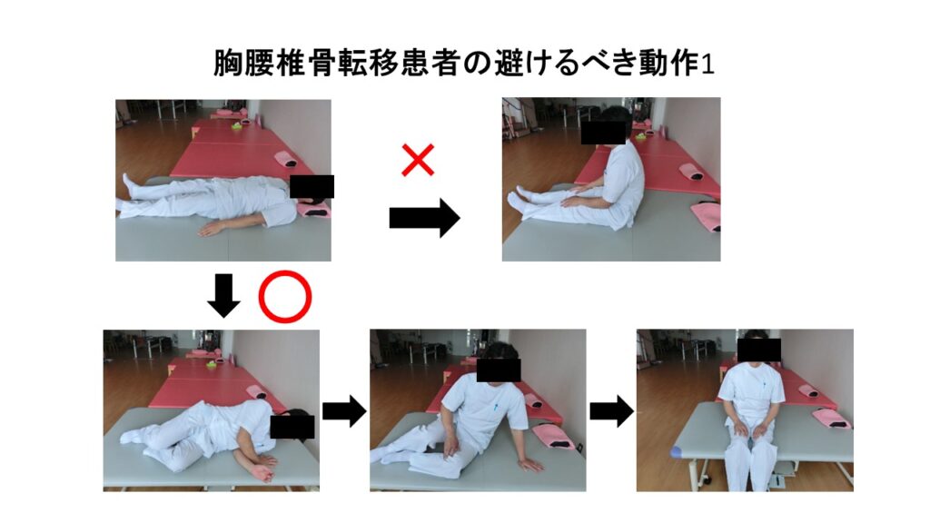 胸腰椎骨転移患者の避けるべき動作1